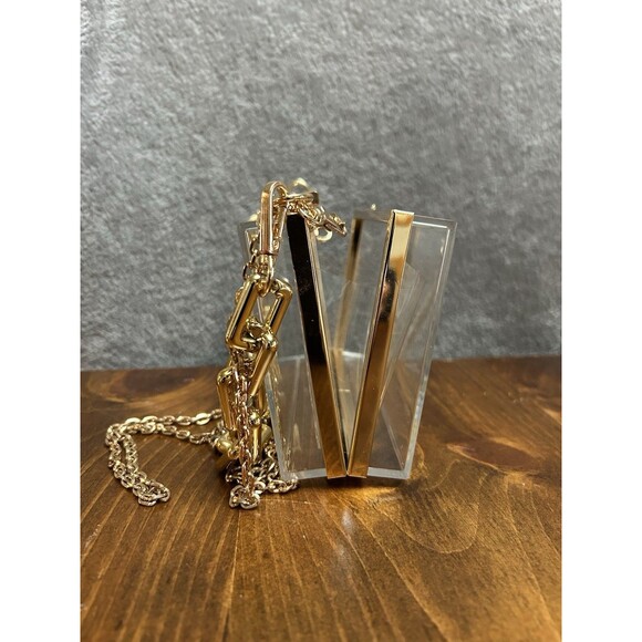 Clear Lucite Box Purse Adjustable Goldstone Straps For Shoulder Or Hand Carry - Picture 4 of 5